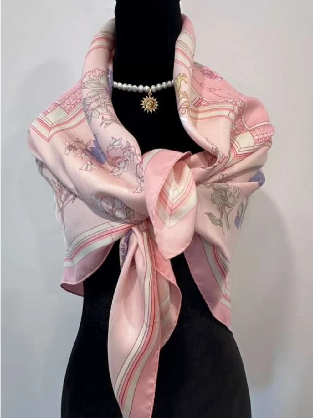 Hermes Silk Scarf Carré 90 Pink Floral Hand Rolled Made in France
